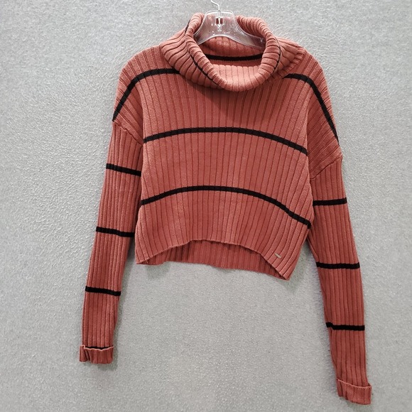Guess Women Sweater Medium Pink Striped Cropped Cowl Neck Long Sleeve Pullover - Picture 1 of 10